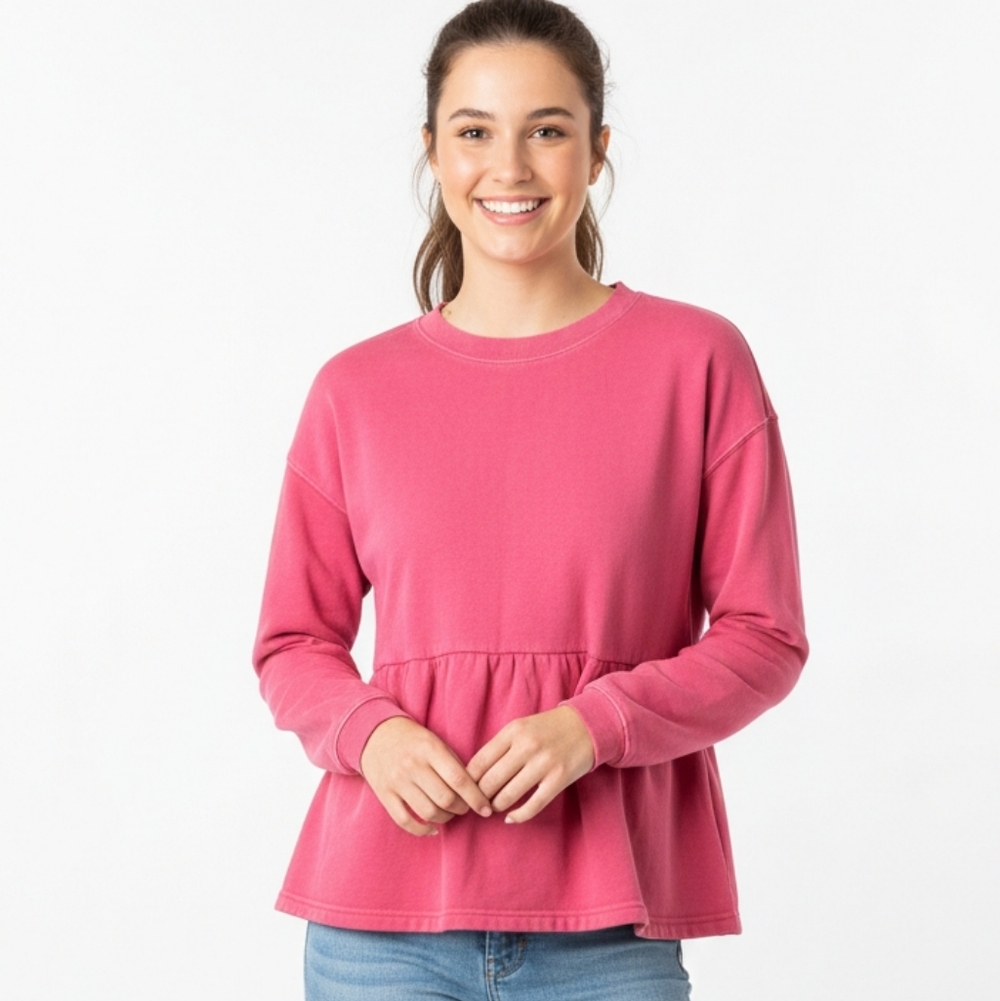Goodthreads Women's Pink Peplum Sweatshirt Crewneck Top Medium